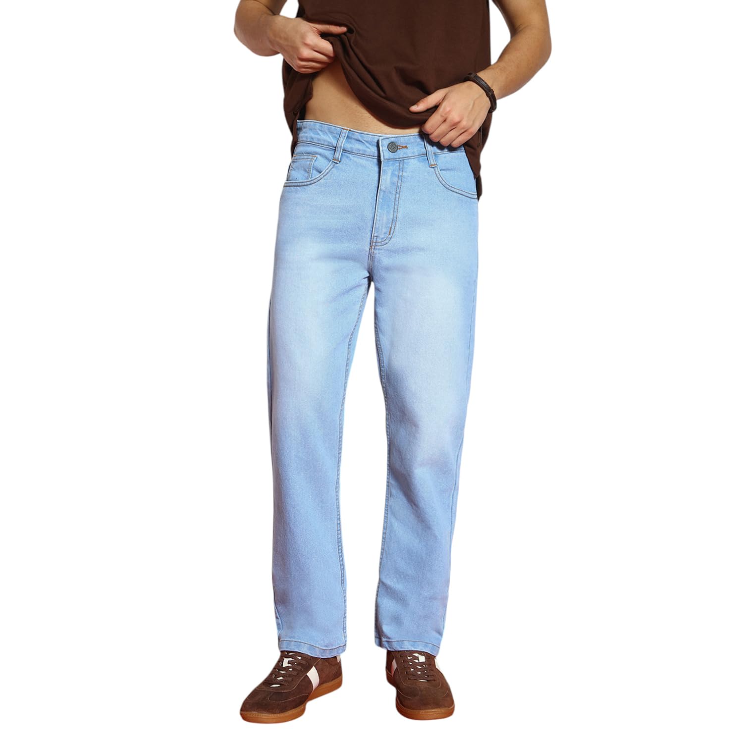Libas Men Mid Rise Straight Fit Washed Jeans Stretchable in neutral
