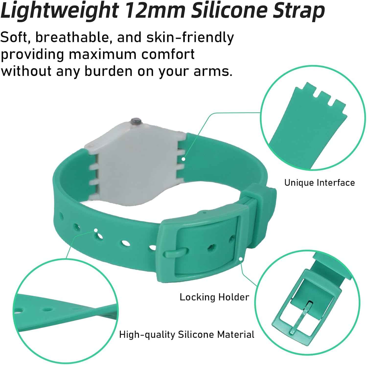 Replacement 12mm Waterproof Silicone Rubber Watch Strap Watch Band for Swatch