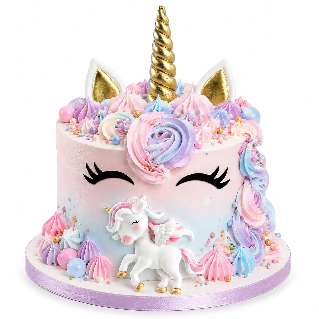 Unicorn Cake Topper, Golden Horn and Ears Set with Unicorn Figurine
