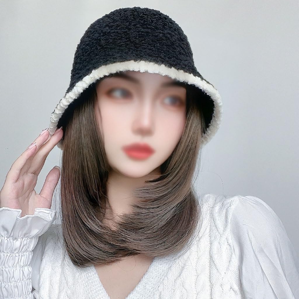 Wig With Cap Women's Wig Cap Plush Hat, Medium And Short Straight Hair Wig Hat, Natural And Realistic Wig Hat, Suitable For Daily Party Use Wig Caps For Women(01)