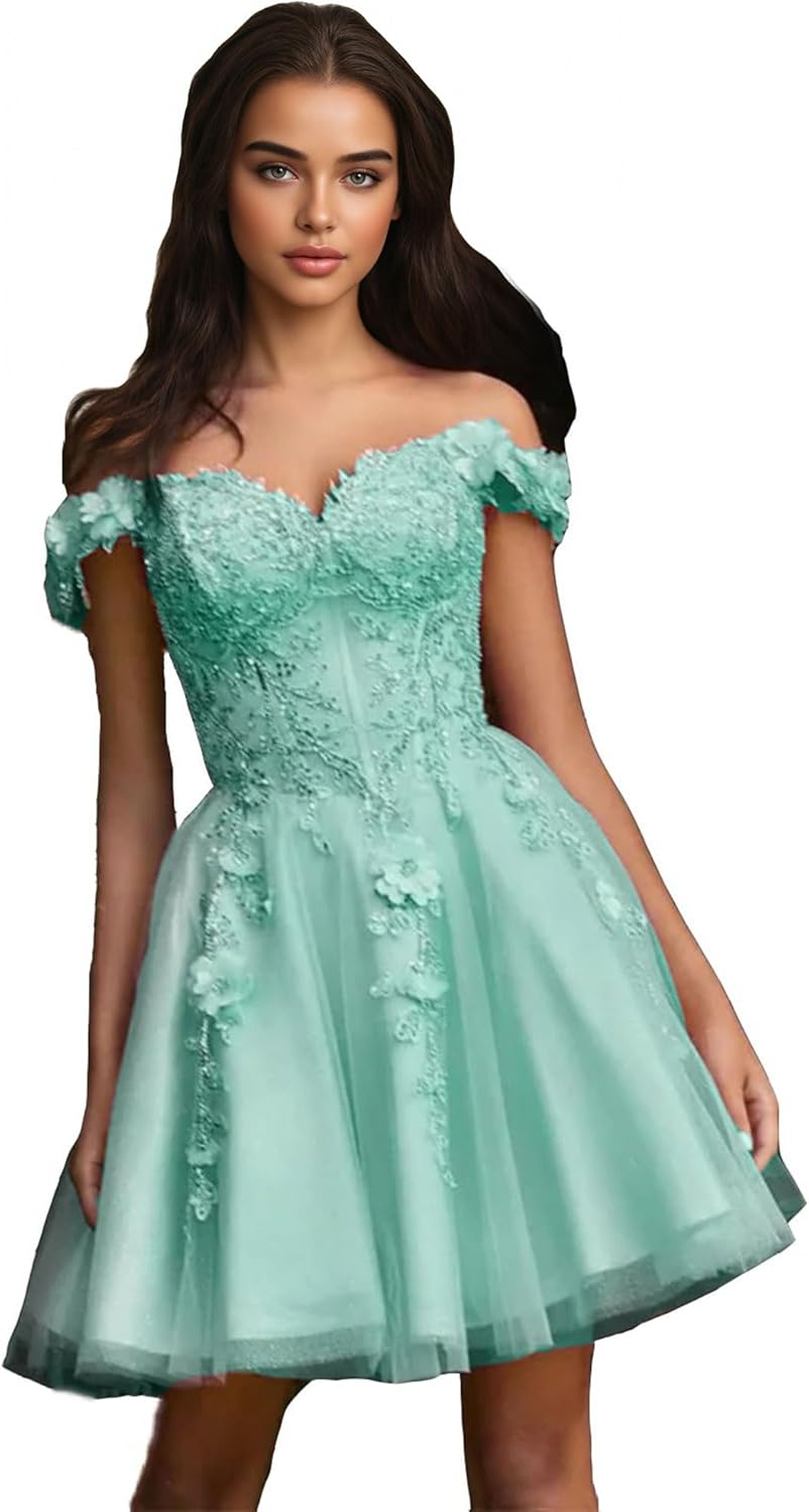 Off-Shoulder Tulle Homecoming Dresses 2026 Short Prom Dresses Lace Princess DAMA Dresses