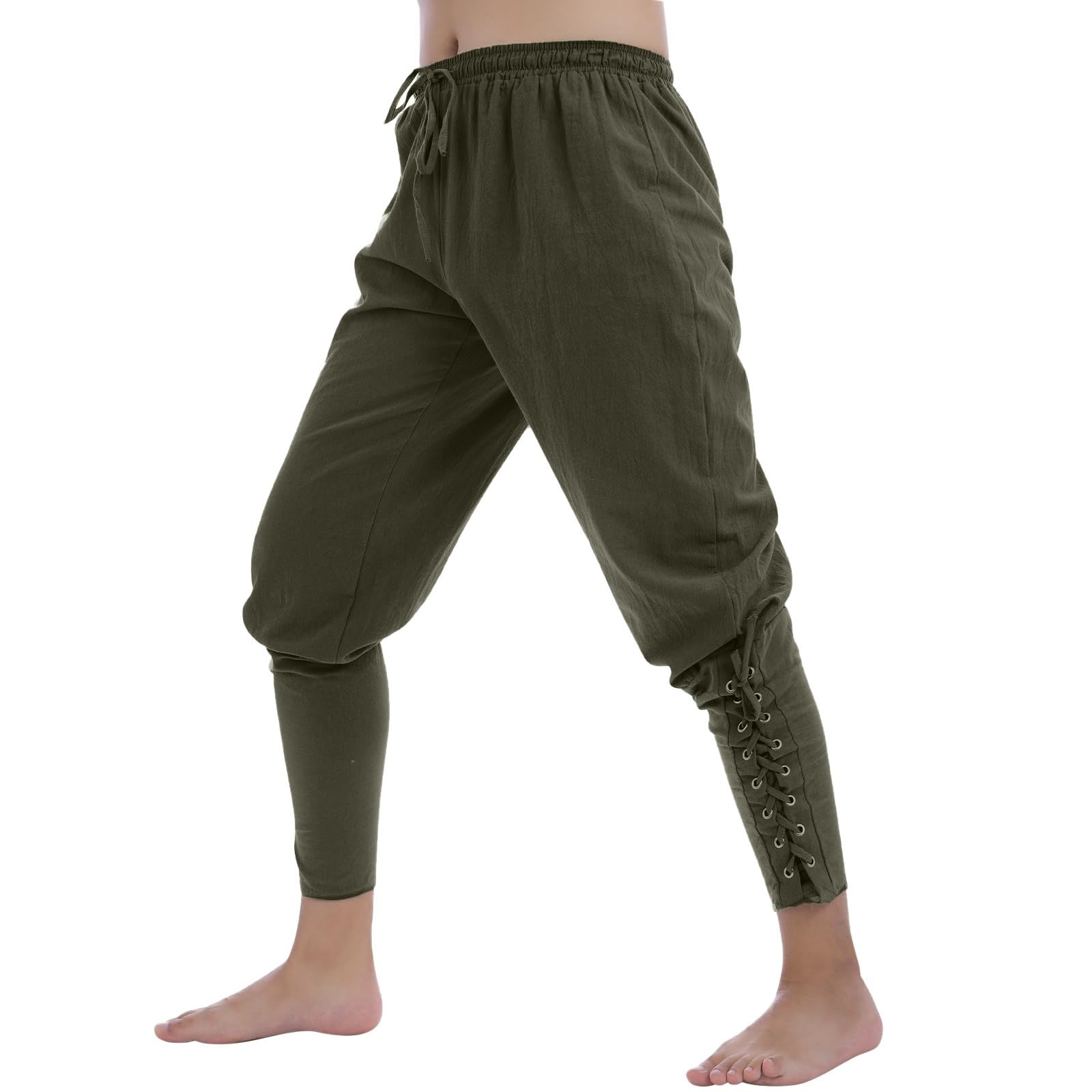 Generisch Men's Medieval Trousers Vintage Renaissance Viking Pirate Trousers Plain Baggy Leisure Trousers Cosplay Carnival Costume Gothic Steampunk Victorian Halloween Costume, O Green, S