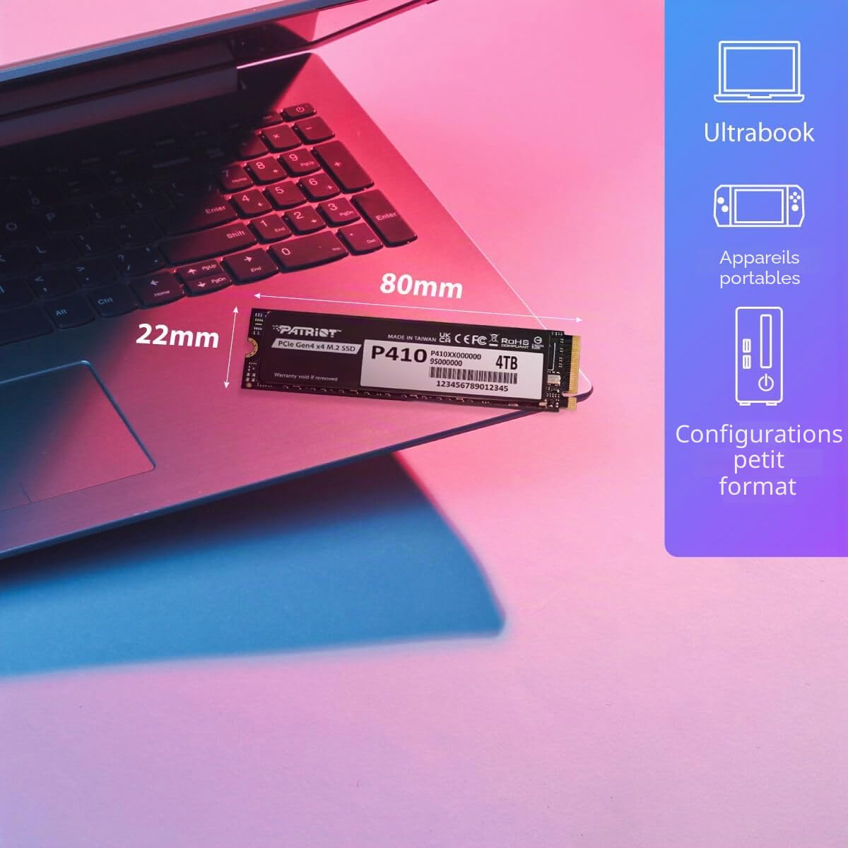 Patriot P410 1 to Internal SSD - NVMe PCIe Gen 4x4 - M.2 2280 - Sequential Read: Up to 5,000MB/s and Sequential Write: Up to 4,500MB/s - PS5 Compatible - Solid State Drive - P410P1TBM28H