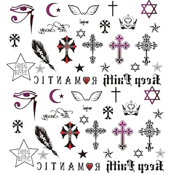 2 Sheets Religious Symbol Small Tiny Temporary Tattoos for Adults, Cross Star of David Eye of Horus Fake Tattoo Stickers, Waterproof Long Lasting Body Art for Arm Chest