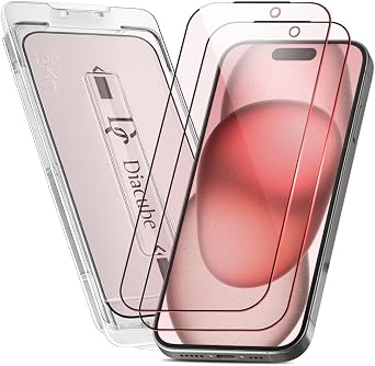 2-Pack Red Light Converter Screen Protector for iPhone 16/15, Quantum Dot Technology Converts Blue Light to Red Light for Better Sleep & Eye Comfort, 9H Tempered Glass with Easy-Install Frame