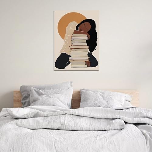 Miniatura 3 de Arte de pared bohemio afroamericano, arte de mujeres negras enmarcado, arte de amante de los libros, impresión en lienzo de niña negra, arte de
