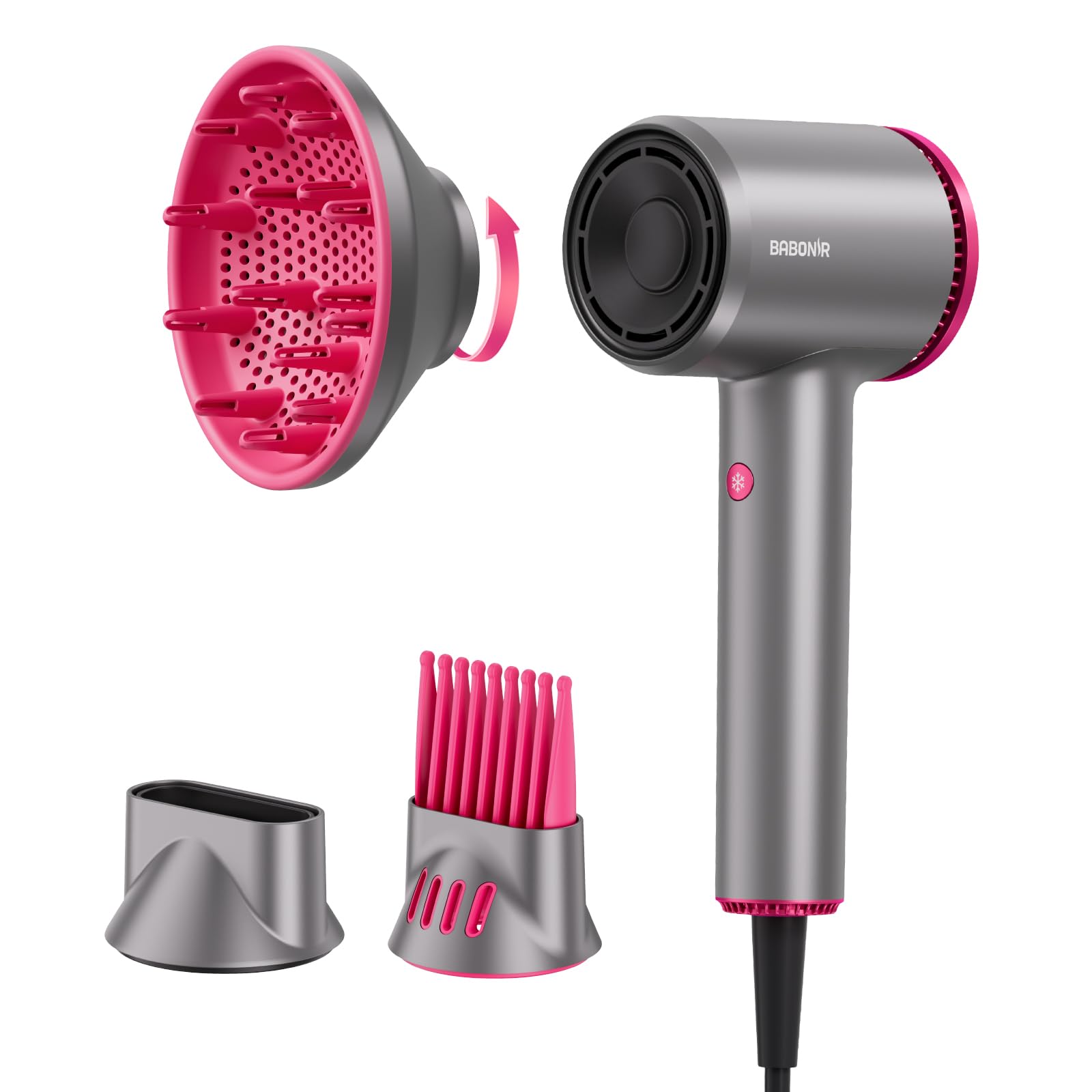 High-Speed Hair Dryer 110 000 RPM 1875W Ionic Plasma Blow Dryer with Diffuser Concentrator Comb 550 Million Ionic