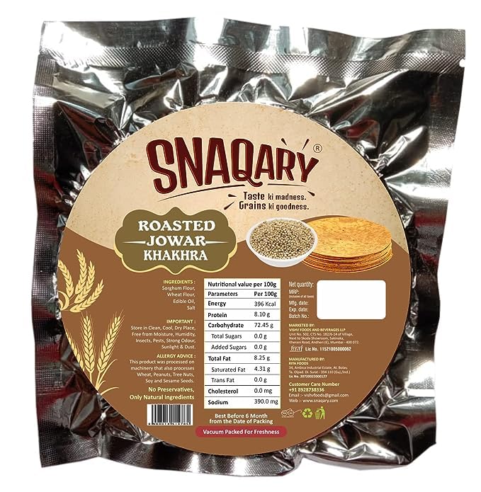 Snaqary Roasted Gujarati Jowar Khakhra (200g) - Pack of 2 | Wholesome Millet Delight | 100% Natural, Healthy, and Delicious Snacks for guilt-free munching (B0C1KHHYWG) Amazon Price History, Amazon Price Tracker