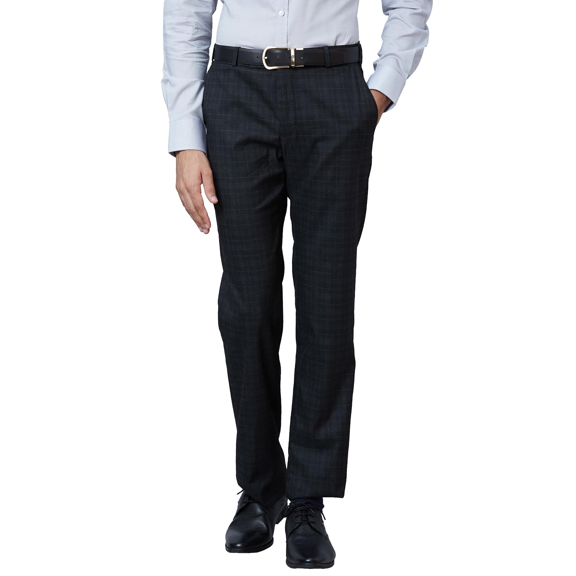 park avenue Men Mid Rise Smart Fit Checks Pattern Poly Viscose Blend Pleatless Formal Trouser-picture-26