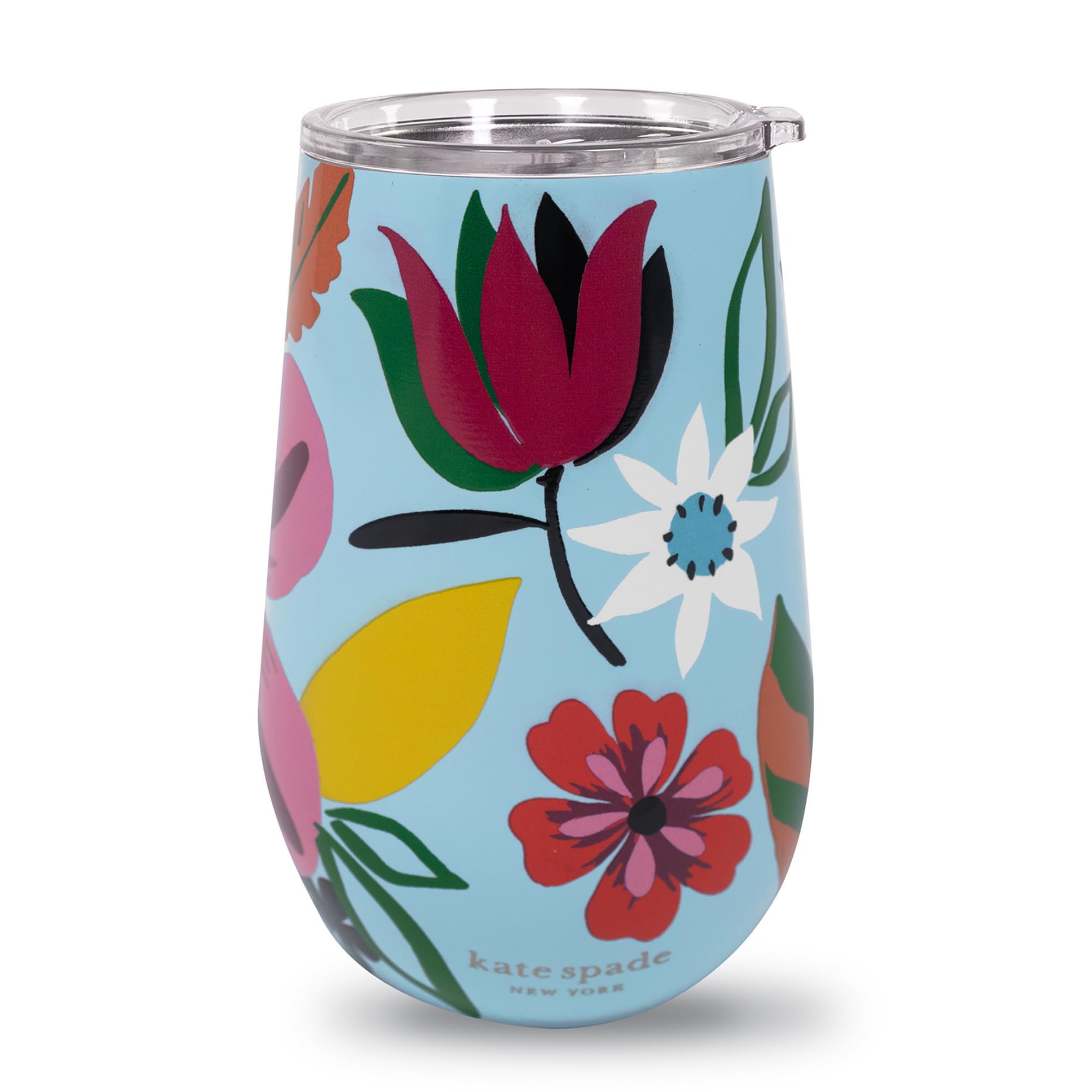 kate spade new york Insulated Stainless Steel Wine Tumbler, 16 Ounce Double Wall Tumbler, Pink Stemless Travel Cup with Lid - Image 2
