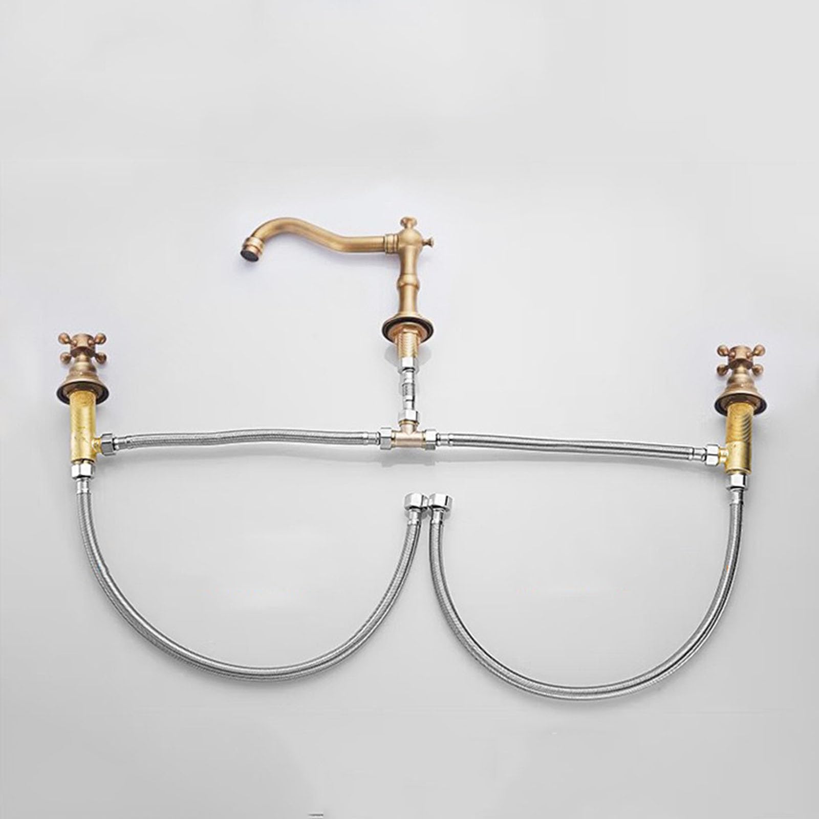 Mitigeur de Lavabo Moderne Levier Croisé 3 Trous Mélangeur de Lavabo Retro Robinet de Salle de Bains En Laiton Brossé Chaud Et Froid