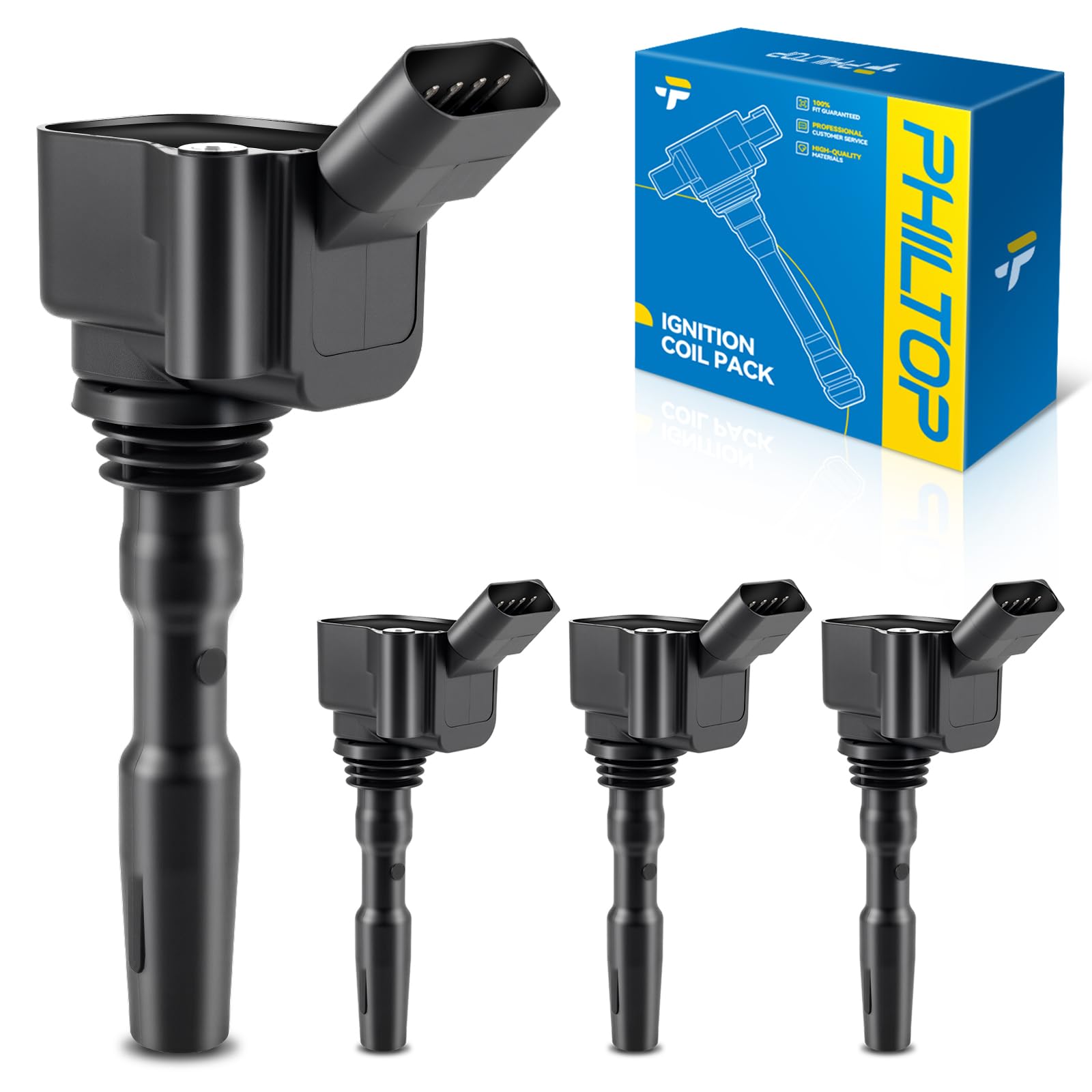 PHILTOP 4 Pack Ignition Coil UF779 Fit for Jetta Golf A3 Sportback e-tron