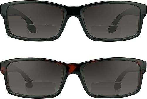 proSPORT Lectores de lentes de sol de lectura bifocal tintados para hombres y mujeres, marco rectangular ahumado o marrón