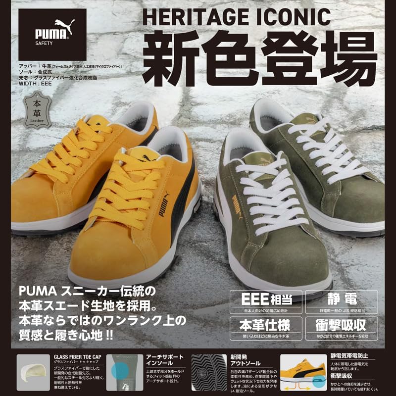 PUMA(プーマ) 安全靴 アイコニック ローカット 25.5cm イエロー 中敷 インソール付 64.200.0&amp;20.4