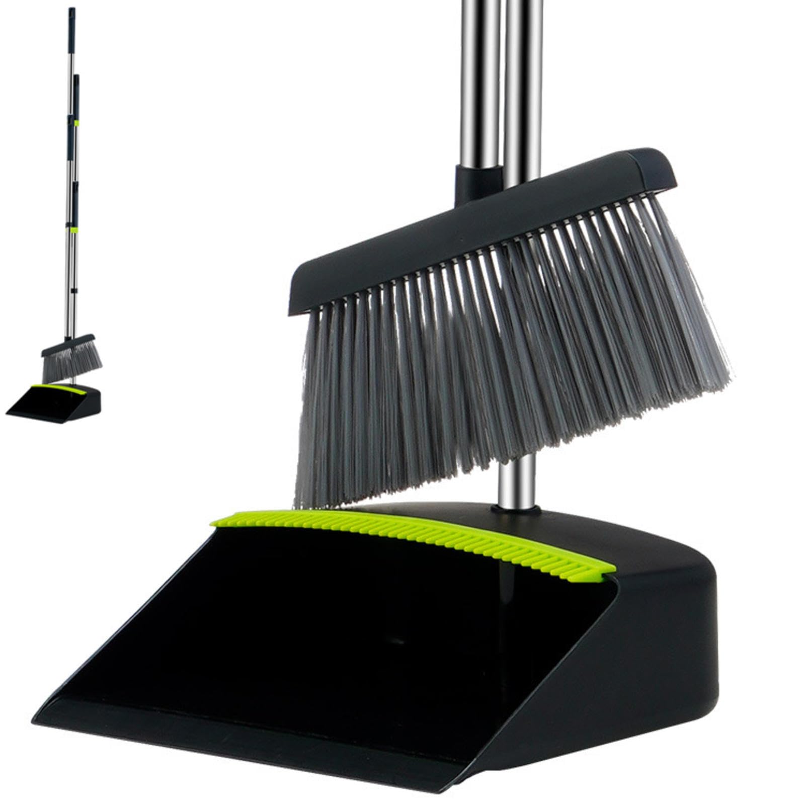 NIBHZ Juego de Escoba y Recogedor, Escobas para Barrer Interiores con Mango Extendido, Recogedor Vertical Modernas con Cepillo, Set Broom and Dust Pan Portatil, Jardines, Cocinas, Oficina
