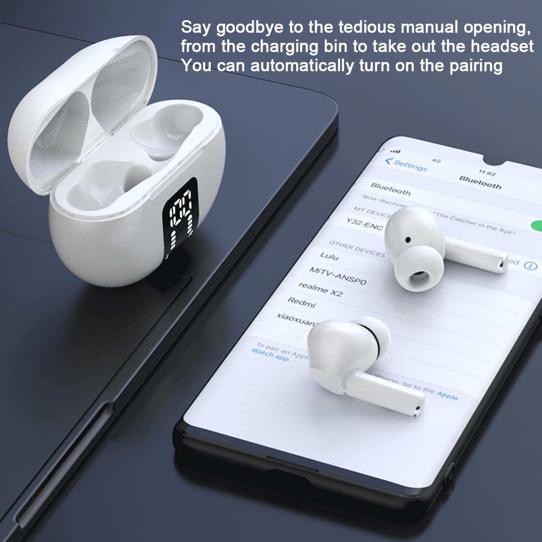 Cuffie in-Ear Wireless Bluetooth 5.3, Auricolari a Doppio Microfono con cancellazione del Rumore, Cuffie Sportive Impermeabili IPX5, Controllo Touch con Impronte digitali White