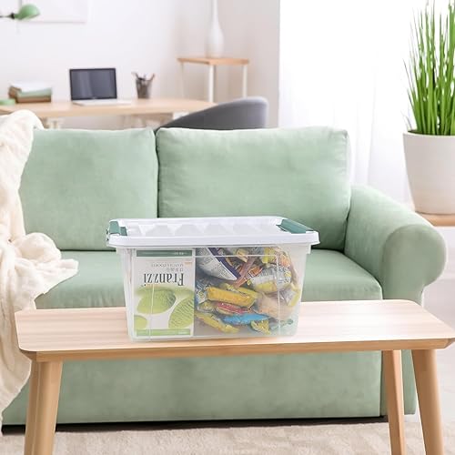 Vista 4 de Paquete de 6 cajas de almacenamiento de plástico de 20 L, caja de almacenamiento transparente con tapas