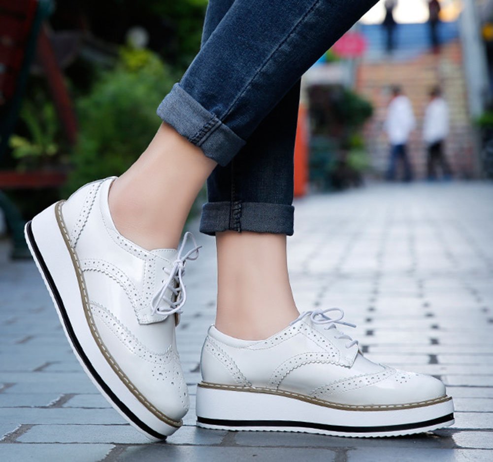 Derby Cuir Vernis Baskets Brogues Plateforme Chaussure Ville à Lacets Femme Grande Taille 39 40 41