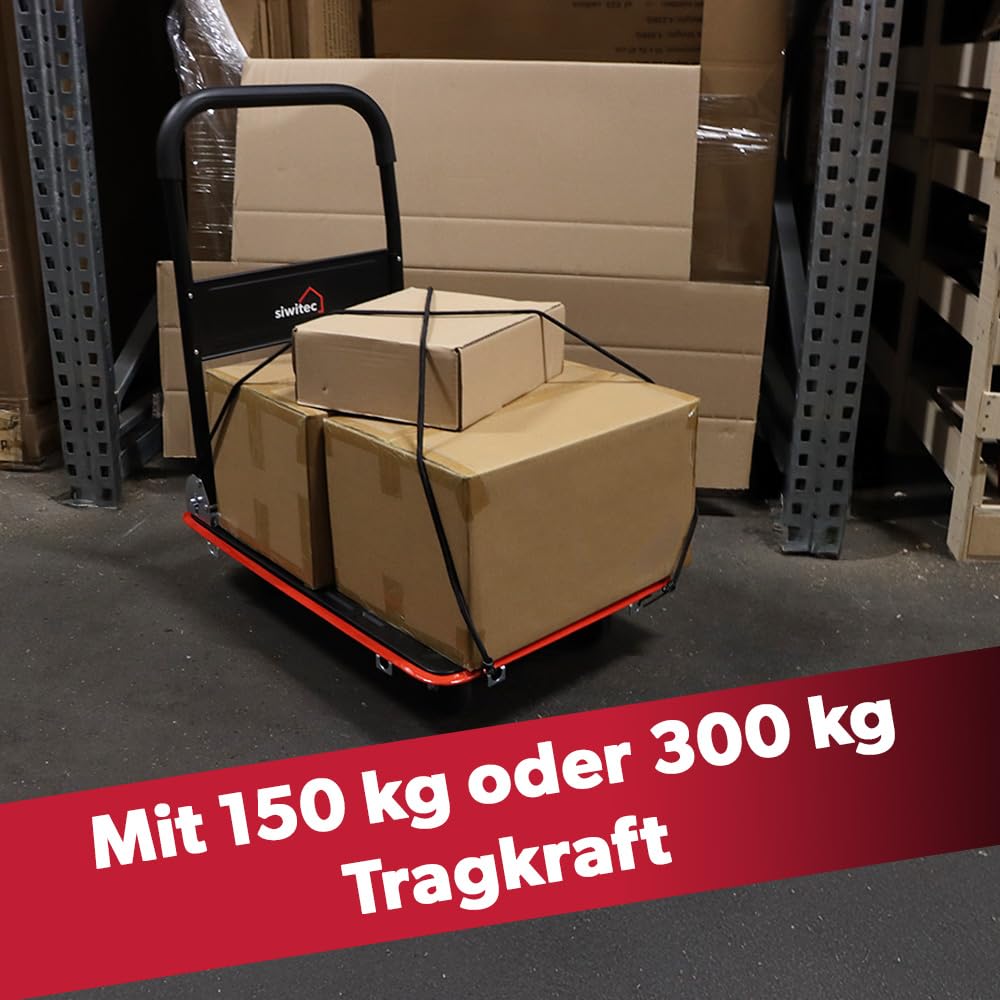 siwitec Plattformwagen, Transportwagen klappbar 150kg, inkl. Spanngurte, Rollwagen, Handwagen, Transportwagen
