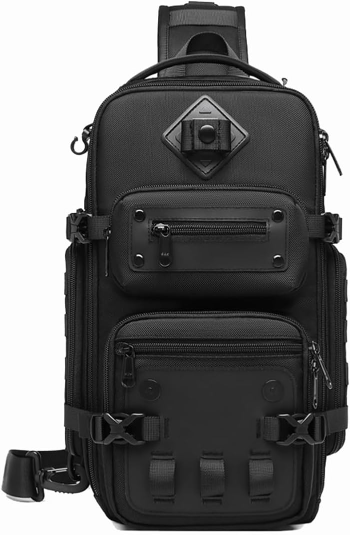 Sling Chest Crossbody Anti Theft Waterproof Bag for Men, Chest Pack for Travel Hunting Hiking Running Outdoor Work (Black)