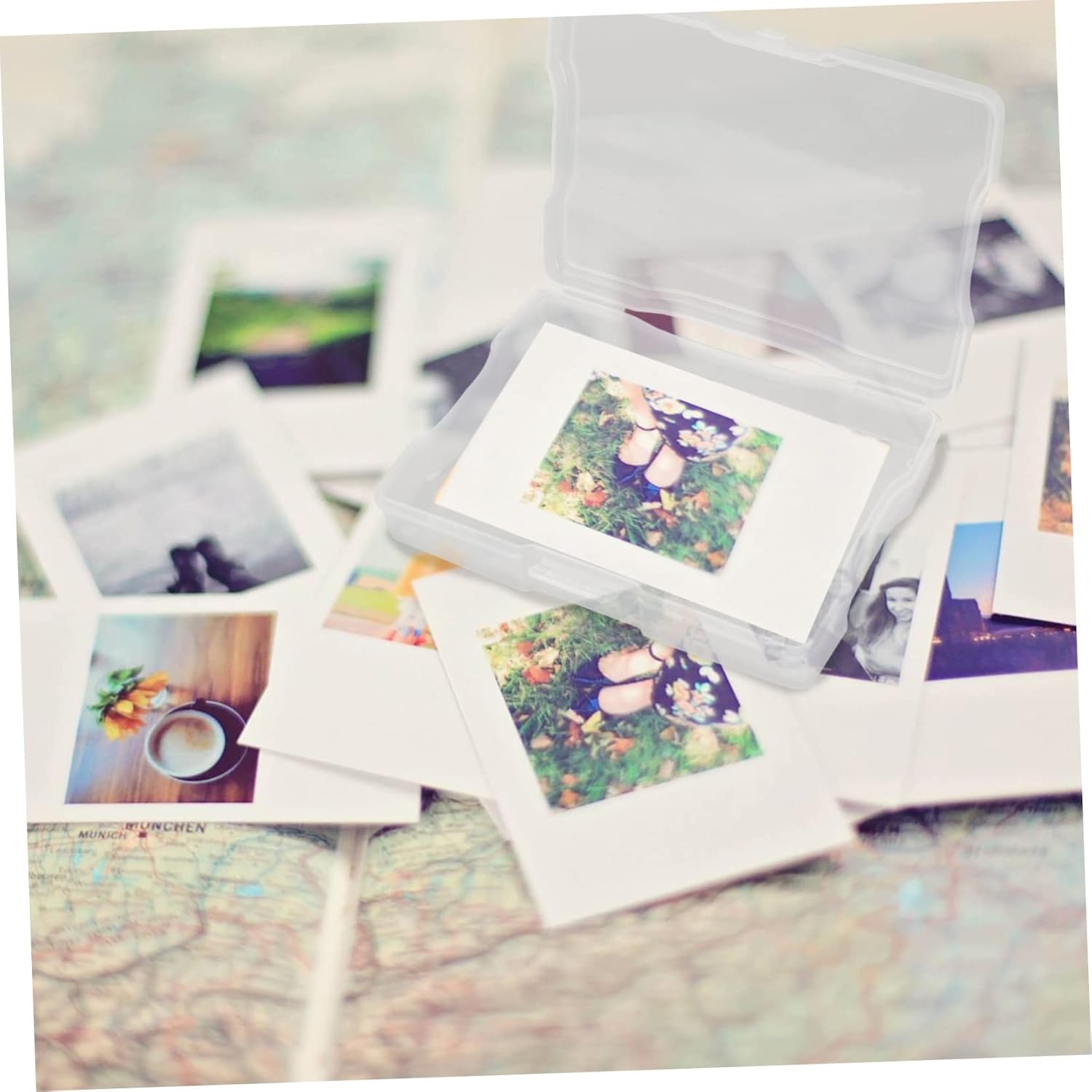 1pc Transparent Photo Box Organizer Multifunctional Storage Case for Pictures Crafts and Game Cards for Organization