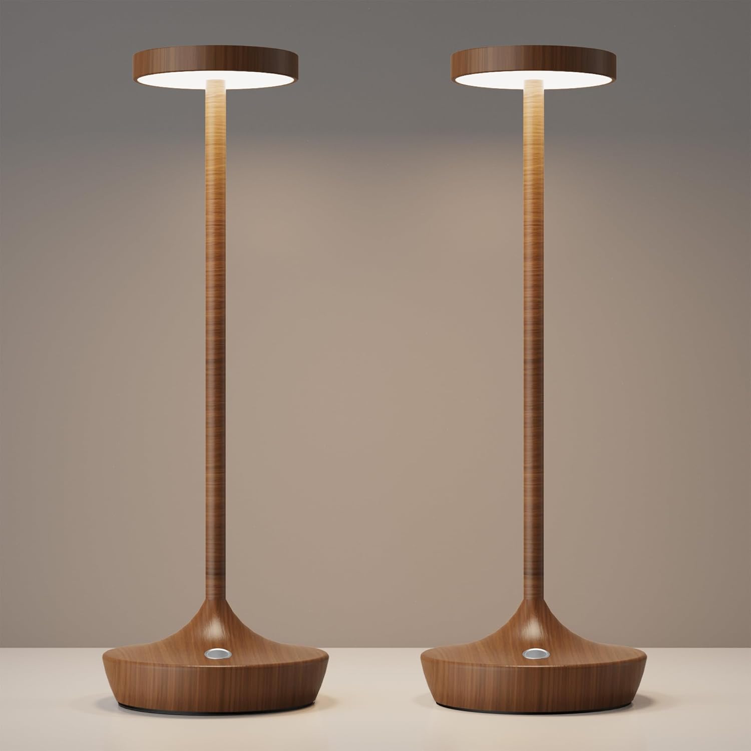 YHT Cordless Table Lamp Rechargeable,6000mAh Battery Operated LED Desk Lamp,Portable Outdoor Waterproof 3-Color Touch Dimmable Table Lights for Dining/Patio/Restaurant/Home (Woodgrain 2P)