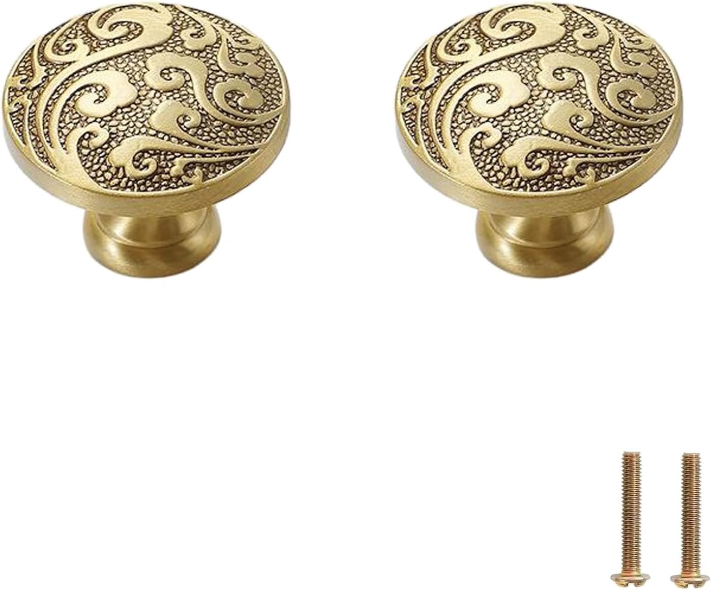Tnbccxn 3 Copper Color 30*30Mm Cabinet Handles, Cabinet Handles,2 Pcs Fancy Embossed Pure Copper Knob(3 Copper Color 30 * 30Mm)