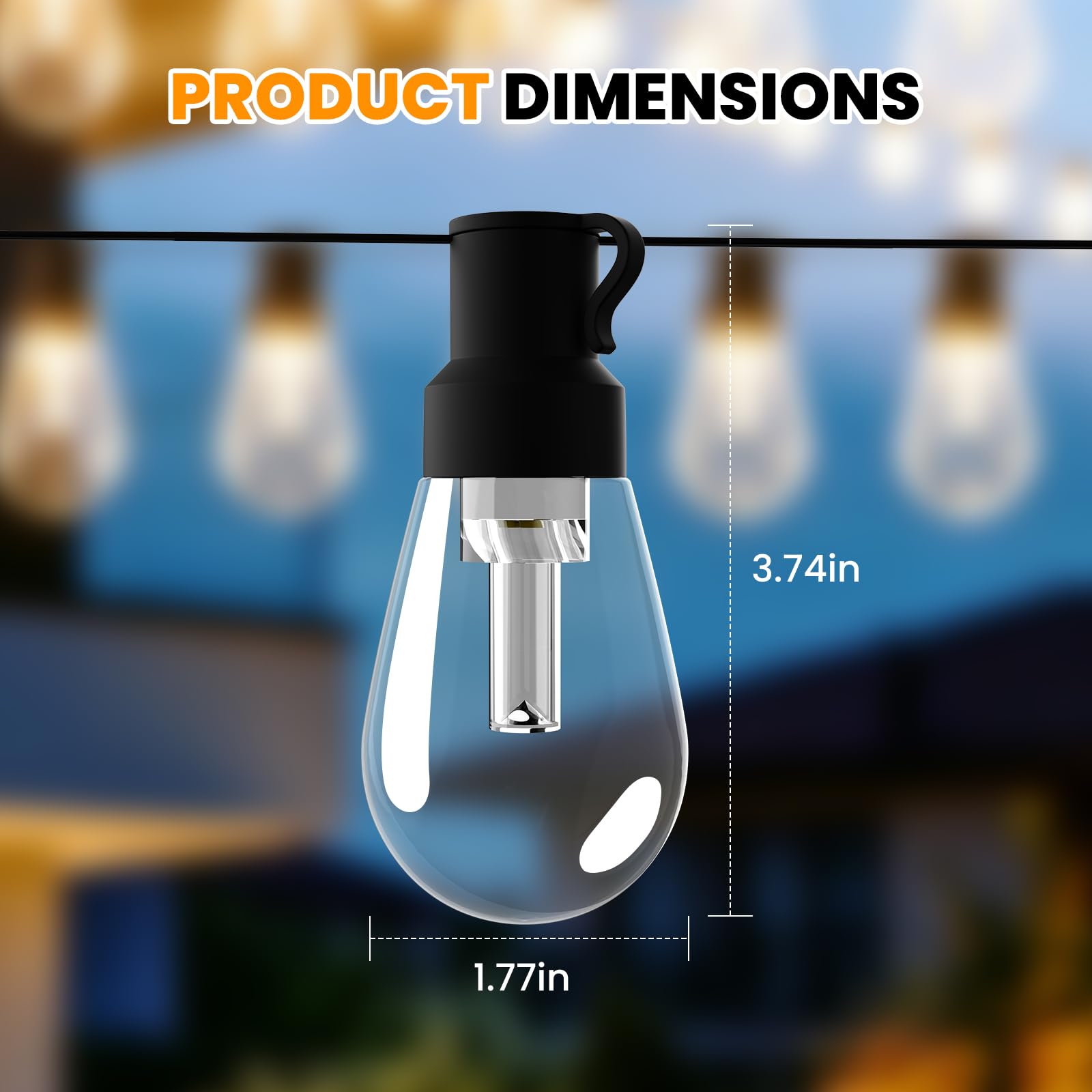 24V Tira LED para exteriores [50 LEDs/60M, blanco cálido], luz de jardín impermeable IP67, tira de bombilla esférica PC irrompible con gancho en S, decoración para hogar y jardín