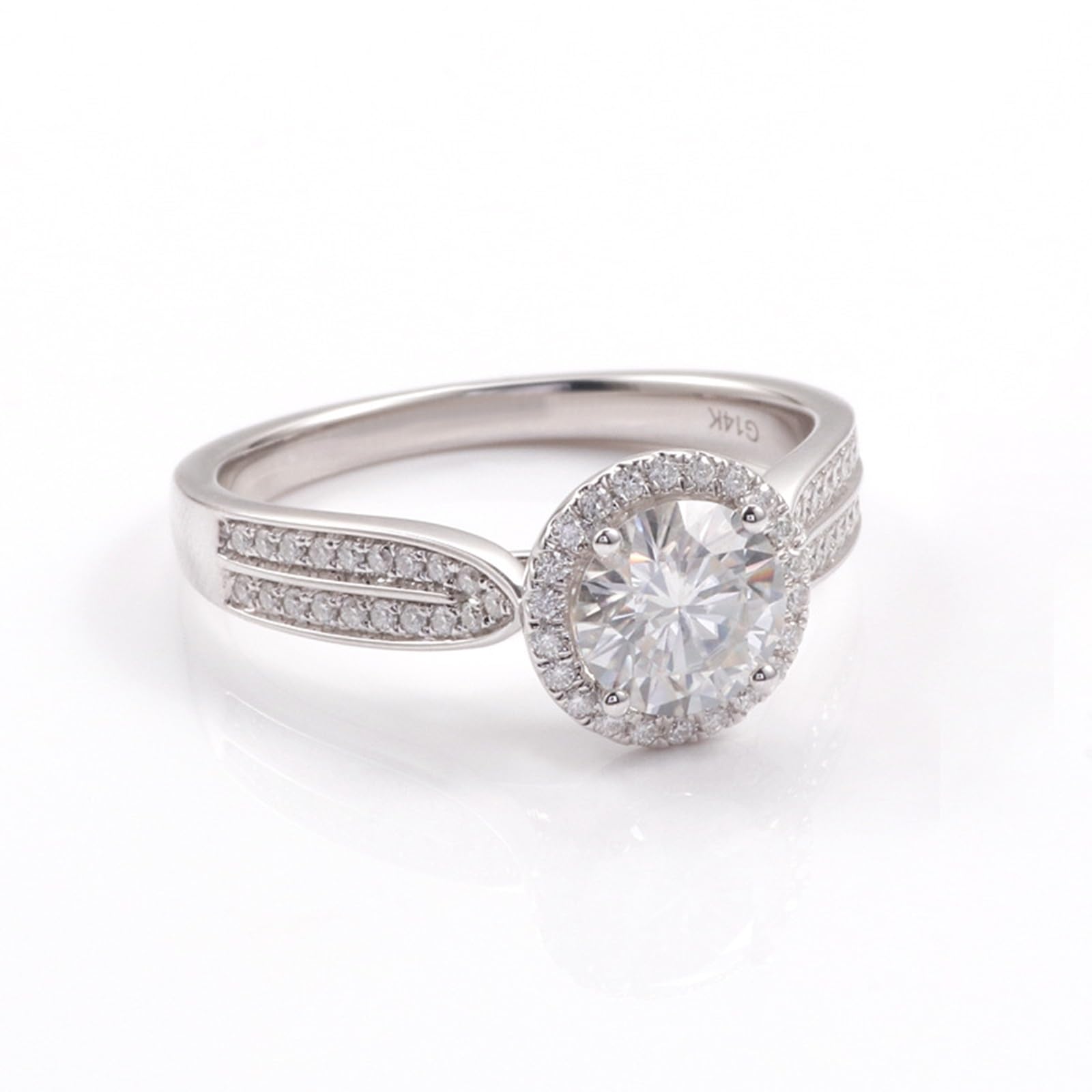 Anillo de mujer de oro blanco 375/585/750 de oro auténtico, anillos de compromiso, anillos de boda grabados con Moissanite 2ct D Color VVS1 anillo Halo Gold 9K/14K/18K para mujeres