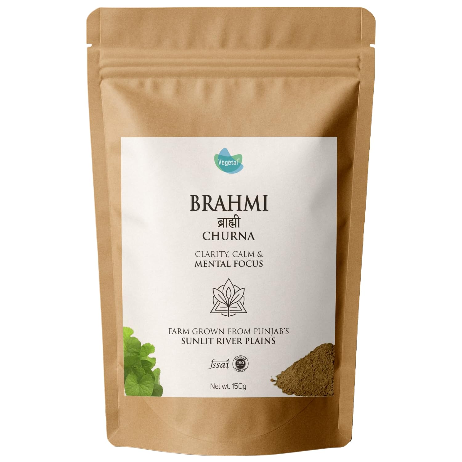 Vegetal Brahmi Churna 150g | Bacopa Monnieri Leaf Powder for Memory, Focus & Cognitive Wellness | Free from Pesticides & Heavy Metals | FSSAI, AYUSH & ISO Certified | Medhya Rasayana