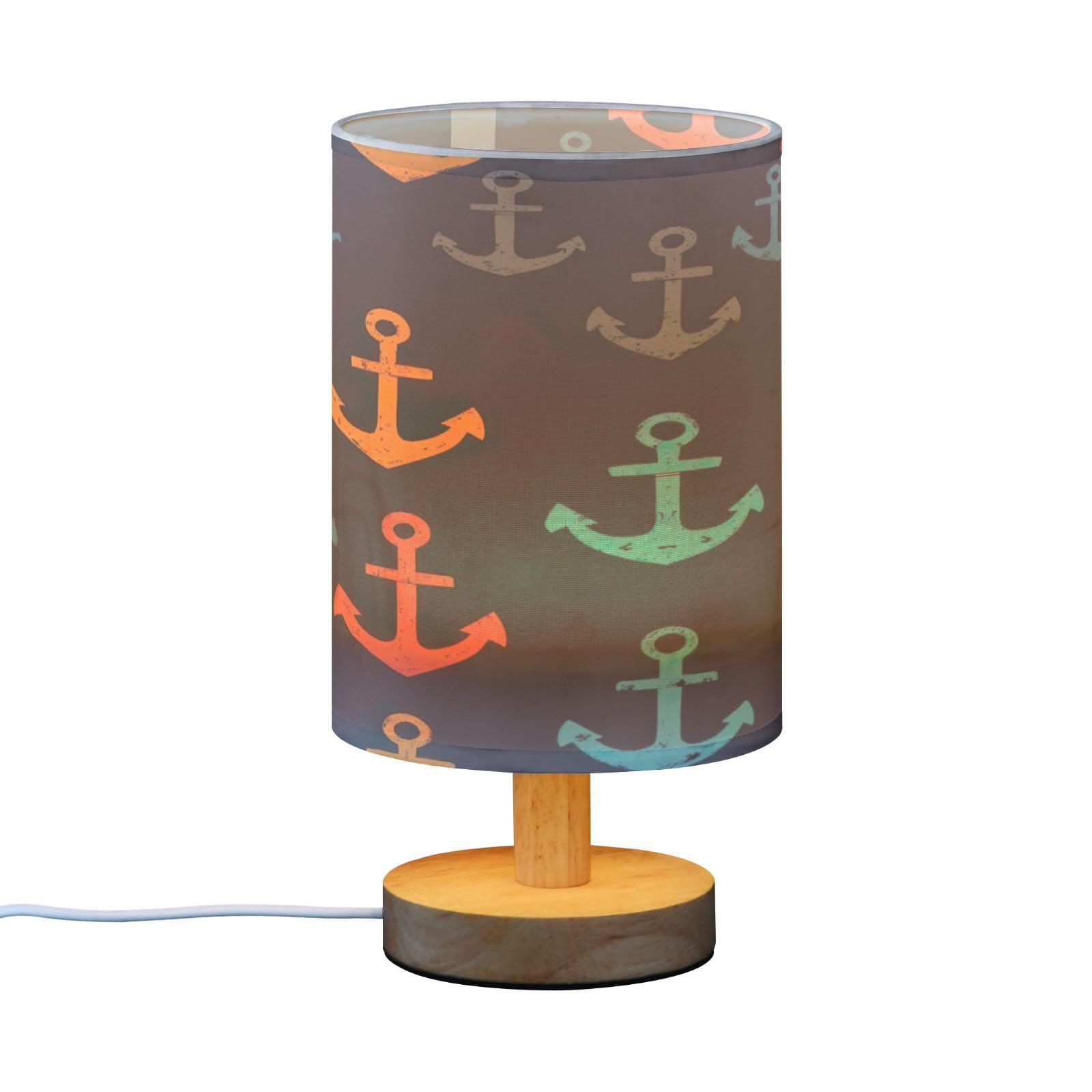 SDMKA Colorful Anchors Bedside Table Lamp for Bedroom, Minimalist Nightstand Lamp with Round Fabric Shade for Living Room, Office, No Bulb Required