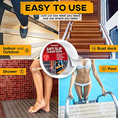 Image of Grip Tape - Heavy Duty Anti Slip Tape Clear Outdoor /Indoor 2In*35Ft, Non Slip Roll /Stickers Easy to Cut Waterproof for Bathtub, Shower Floor, Pool, Stairs Safety Non Skid, Comfortable for Bare Foot