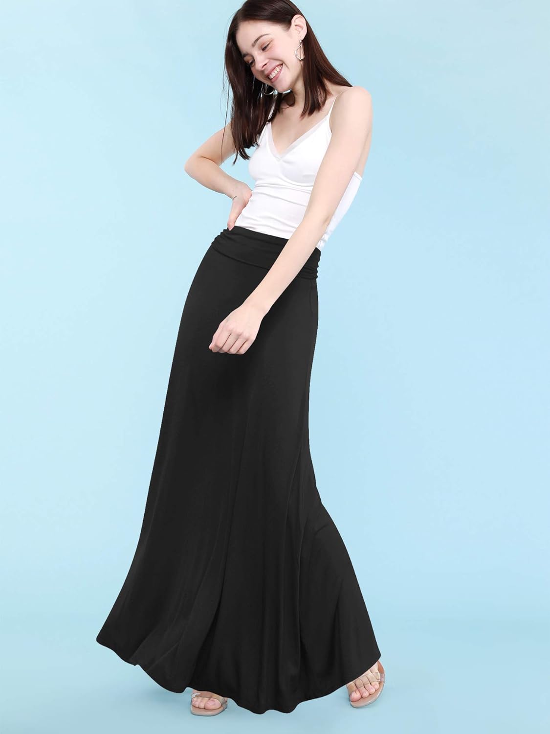 Made By Johnny Women's Solid Basic Lightweight Floor Length Flare Long Maxi Lounge Skirt (S~3XL) - Image 5