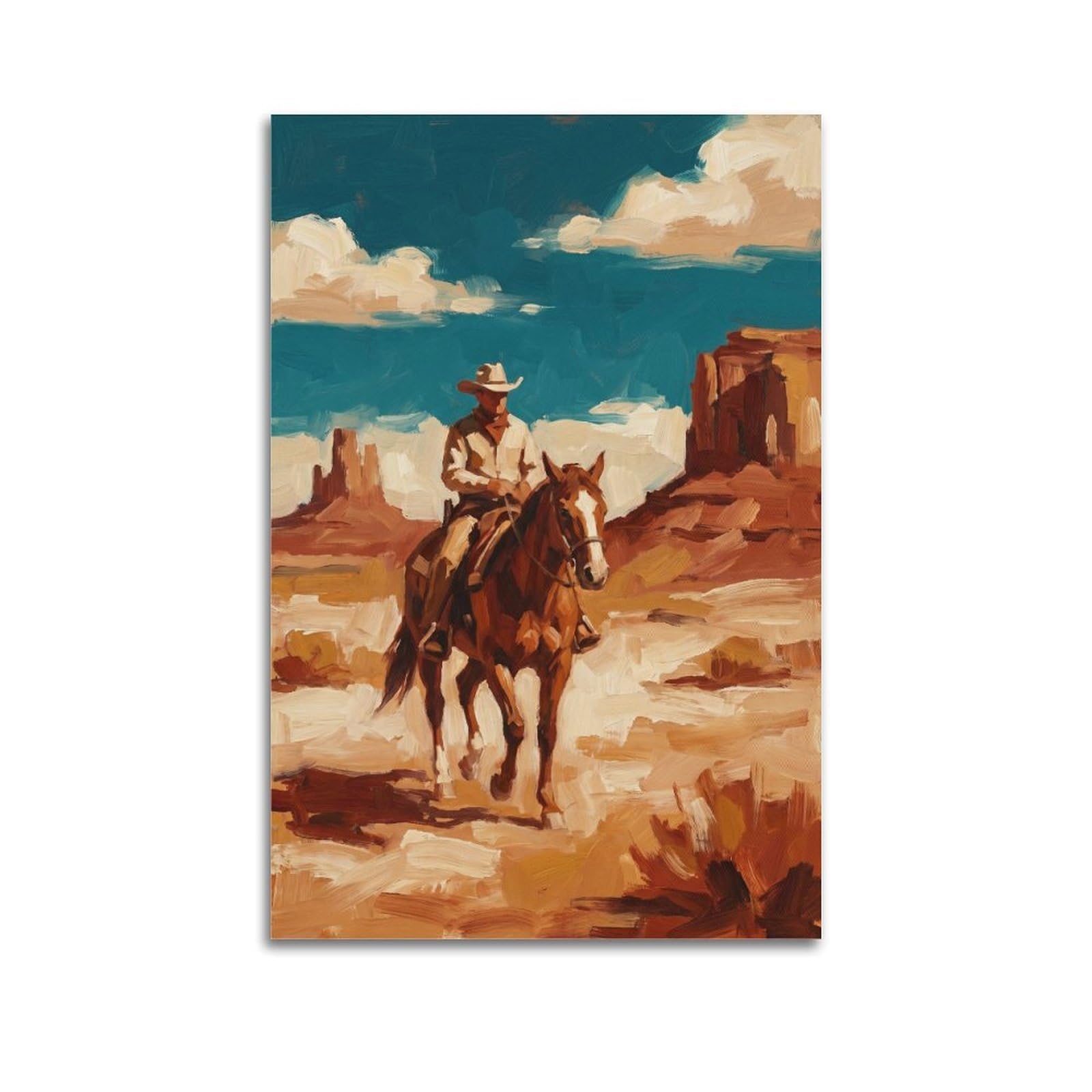 XKUGA Cowboy Horseback Riding Poster Desert Canyon Western Adventure Modern Decorative Canvas Prints - Ideal Wall Art for Family, Man Cave, Game Room, Boys & Girls Bedroom 24x36inch(60x90cm)
