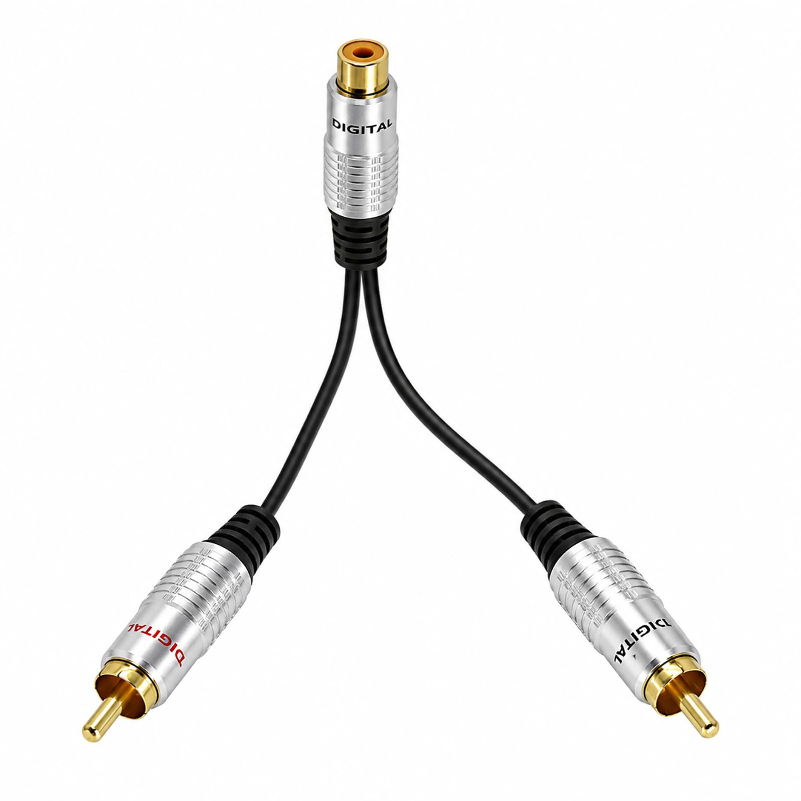 Cinch Y Splitter Kabel, 1 Buchse auf 2 Stecker, Cinch Y Adapter, Stereo Audio Adapter für Subwoofer, Verstärker, Subwoofer, Phono, Heimkino, Auto, HiFi, Vergoldeter Stecker, 25 cm