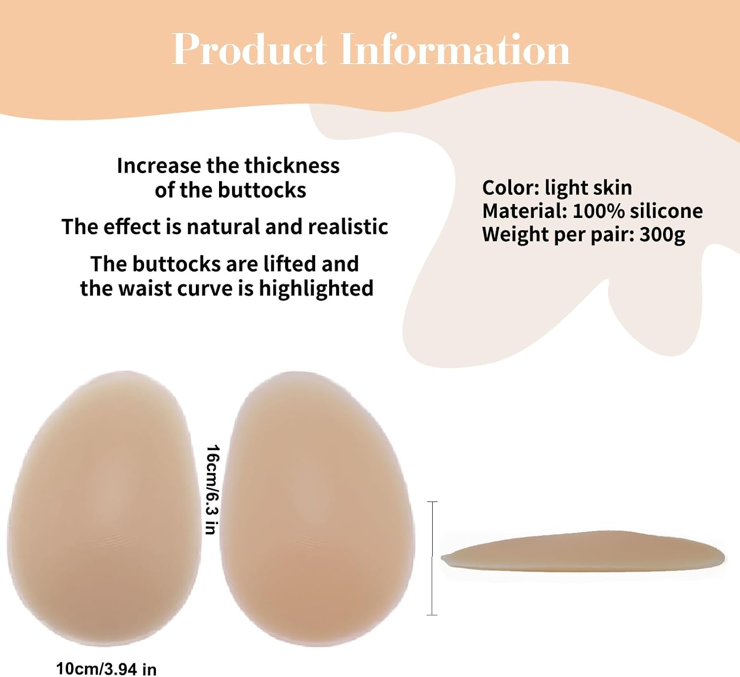 Majurphy Silicone Butt Enhancer Pads for Women - Oval Adhesive Reusable Non-Slip Buttock Hip Enhancement Padded
