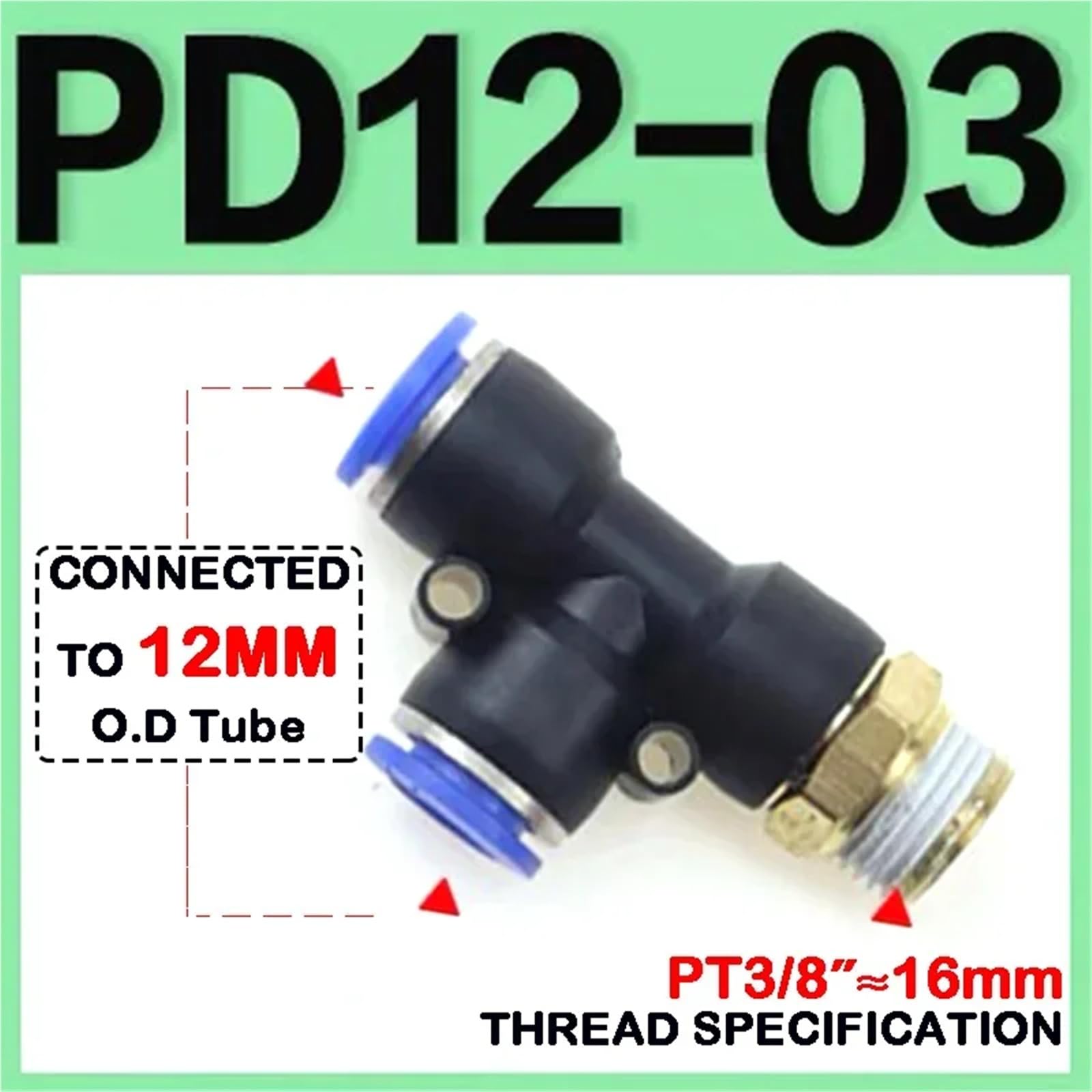 Raccordo pneumatico PD 4 mm, 6 mm, 8 mm, 10 mm, 12 mm, 0,1 cm 1/4 3/8 1/2, raccordi rapidi per tubi, 10/50/200 pezzi (PD12-03,50 pezzi)