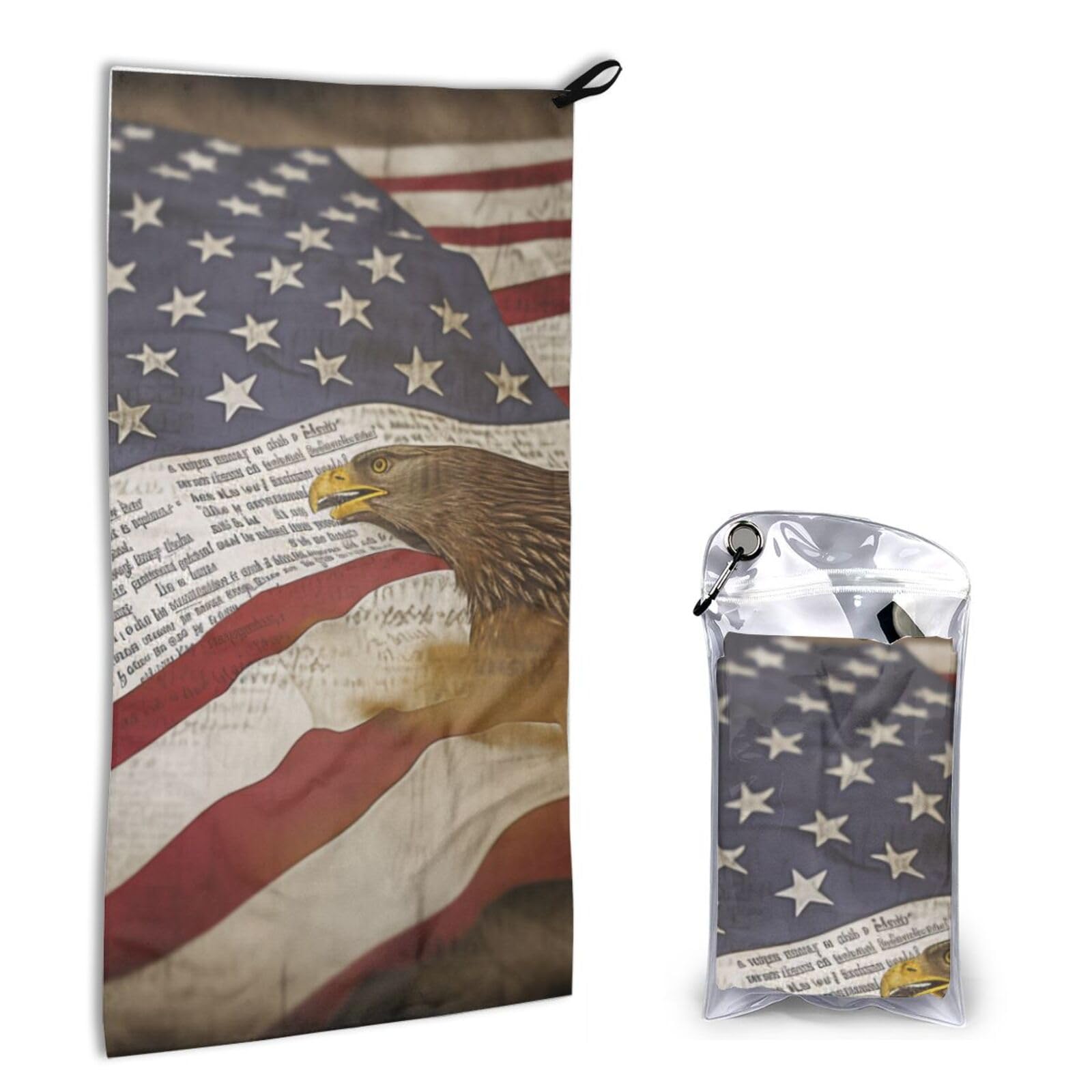 BWWHCCTI Quick Dry Hand Towel With Bag - American Flag Printed Super Absorbent Face Cloth Microfiber Travel Sports Towels 40x80cm