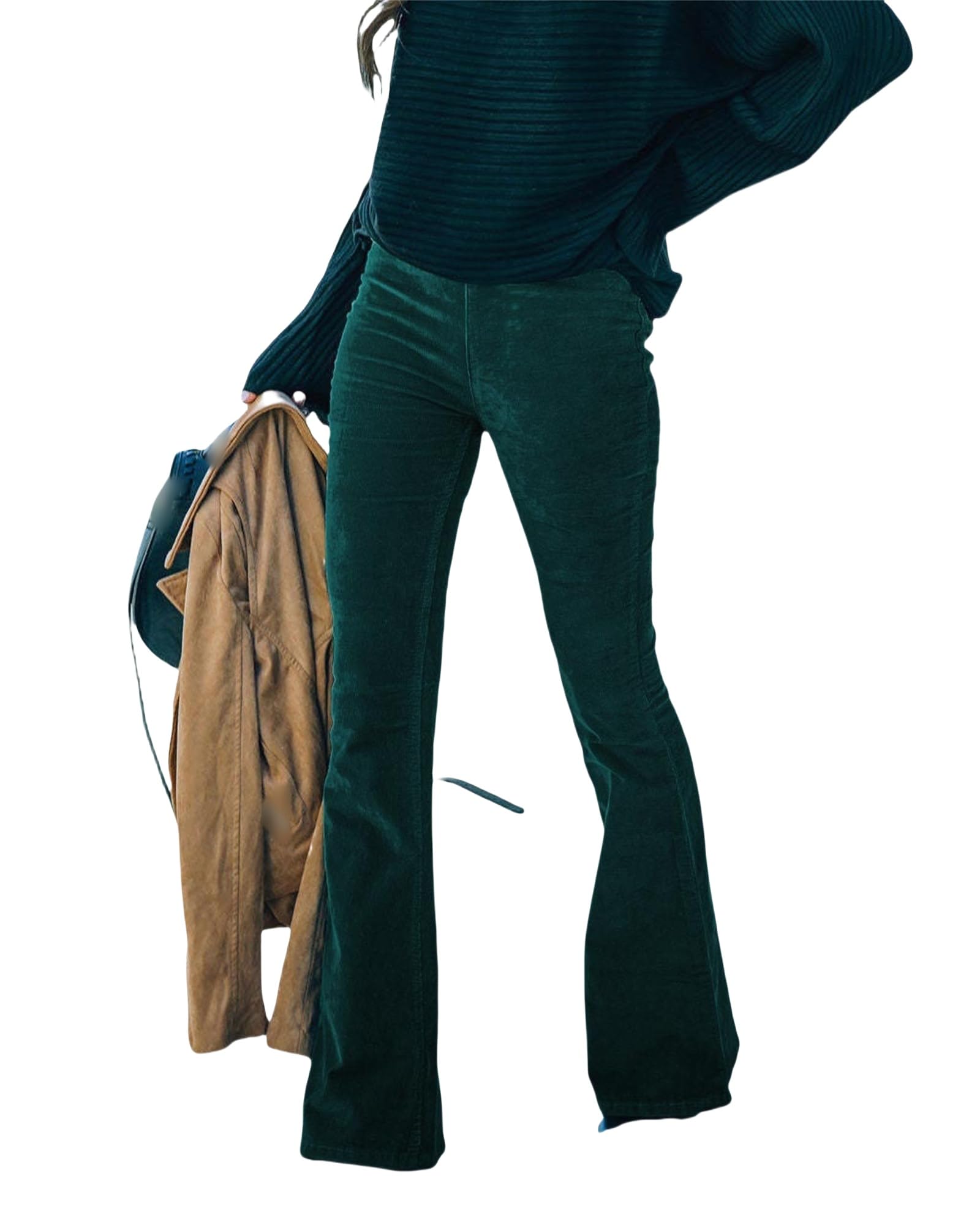 Pantalon de travail en velours côtelé taille haute pour femme, pantalon de travail en velours côtelé avec poches