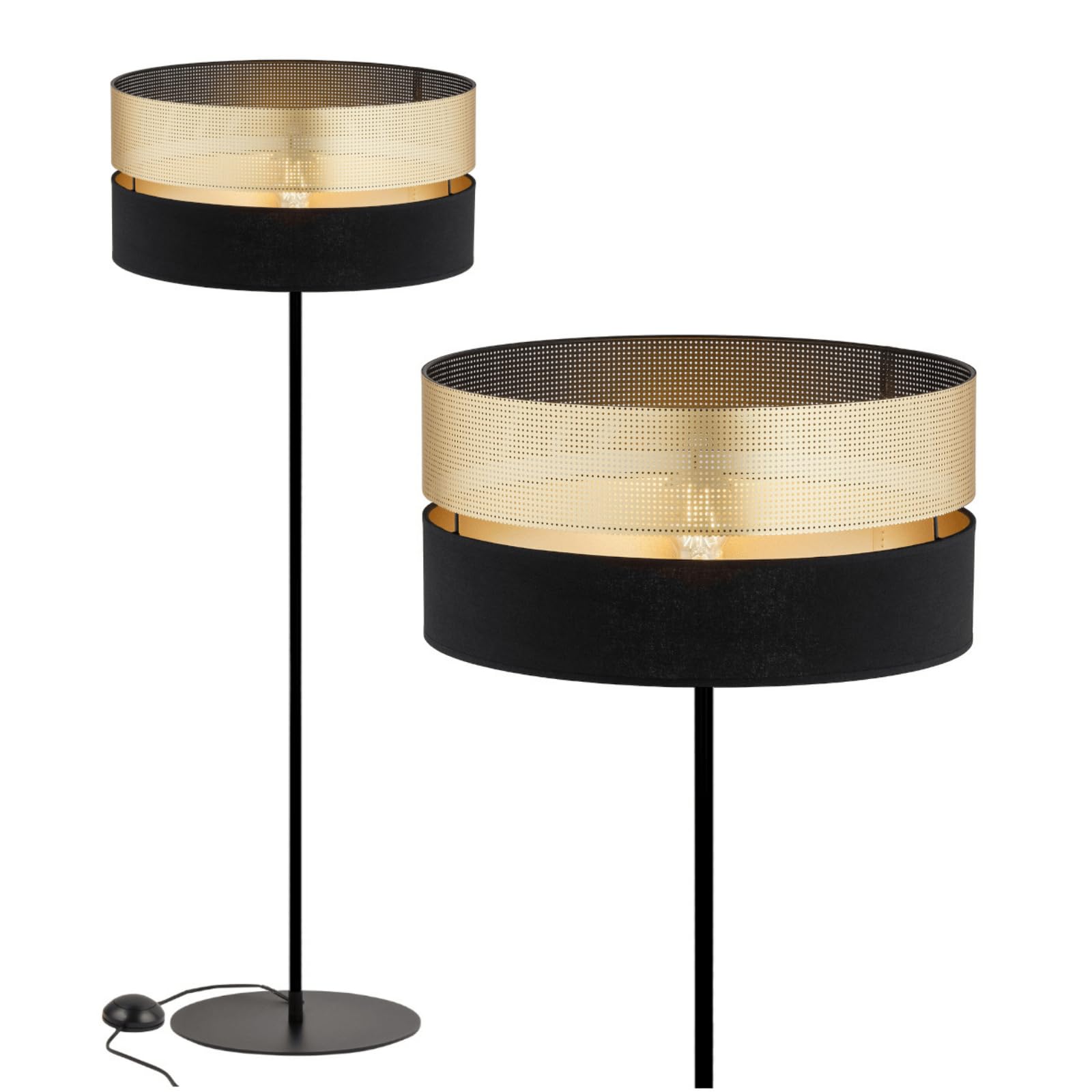 Stehleuchte 1-flammig Schwarz Gold Metall E27 LED geeignet moderne Stehlampe Wohnzimmerlampe Esszimmerlampe Schlafzimmerlampe höhenverstellbar zeitlos elegante Innenbeleuchtung