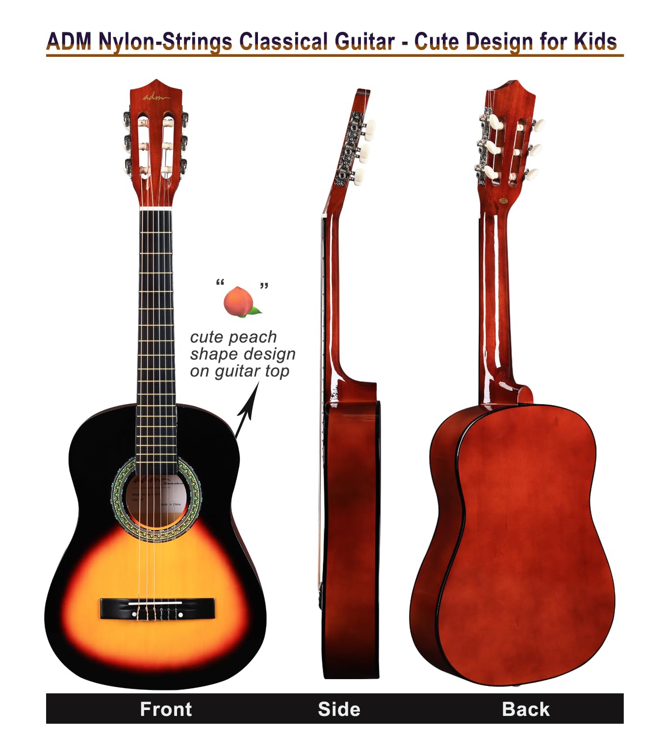 Set Chitarra Classica per Bambini ADM 1/2, Custodia e Accessori per Principianti