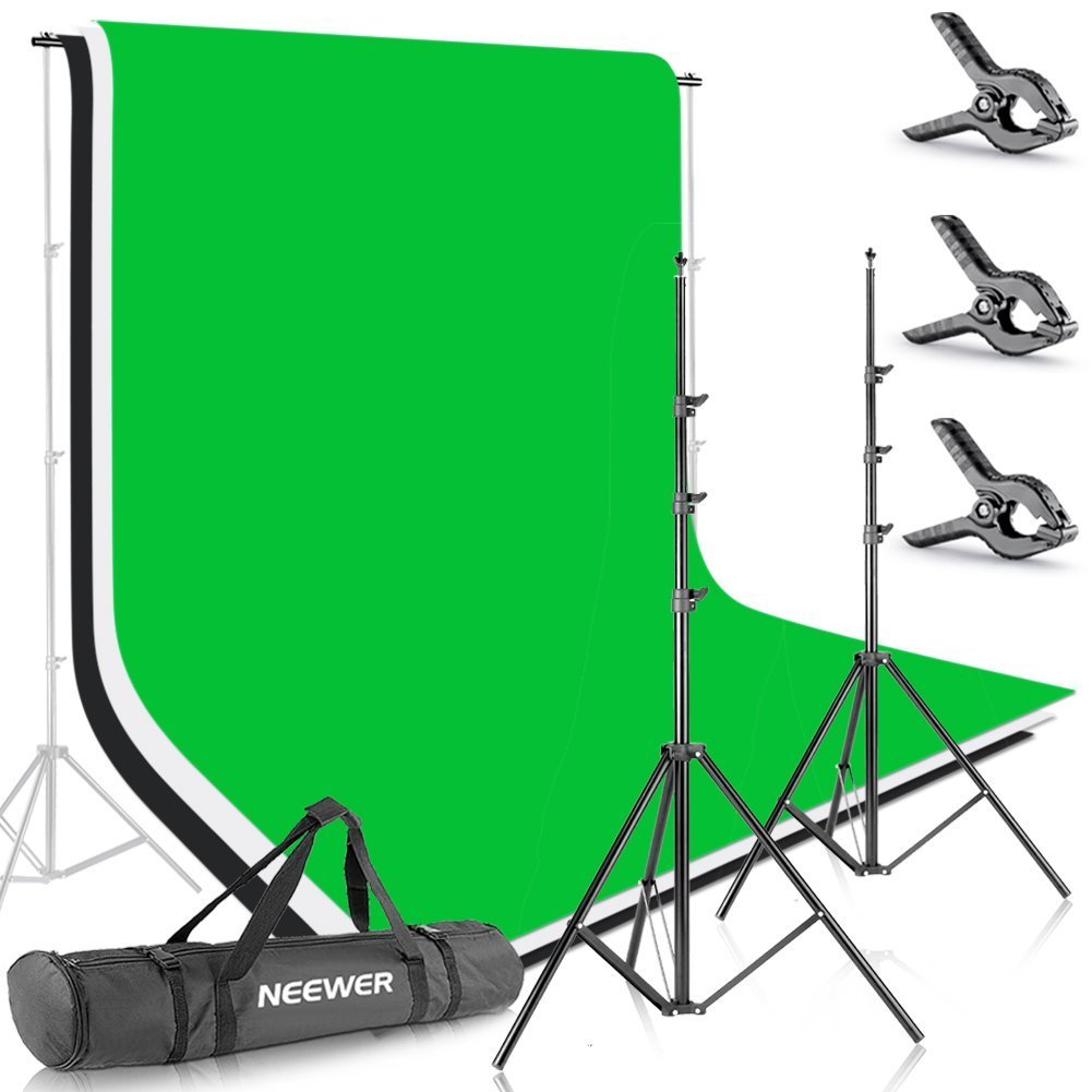 Neewer® 8.5ft X 10ft/2.6M X 3M Background Stand Support System with 6ft X 9ft/1.8M X 2.8M Backdrop(White,Black,Green) for Portrait,Product Photography and Video Shooting