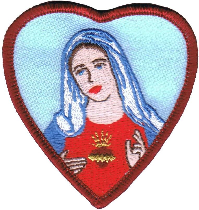 Virgin Mary Mother of Jesus Patch Heart Frame Christian Faith Iron On Applique