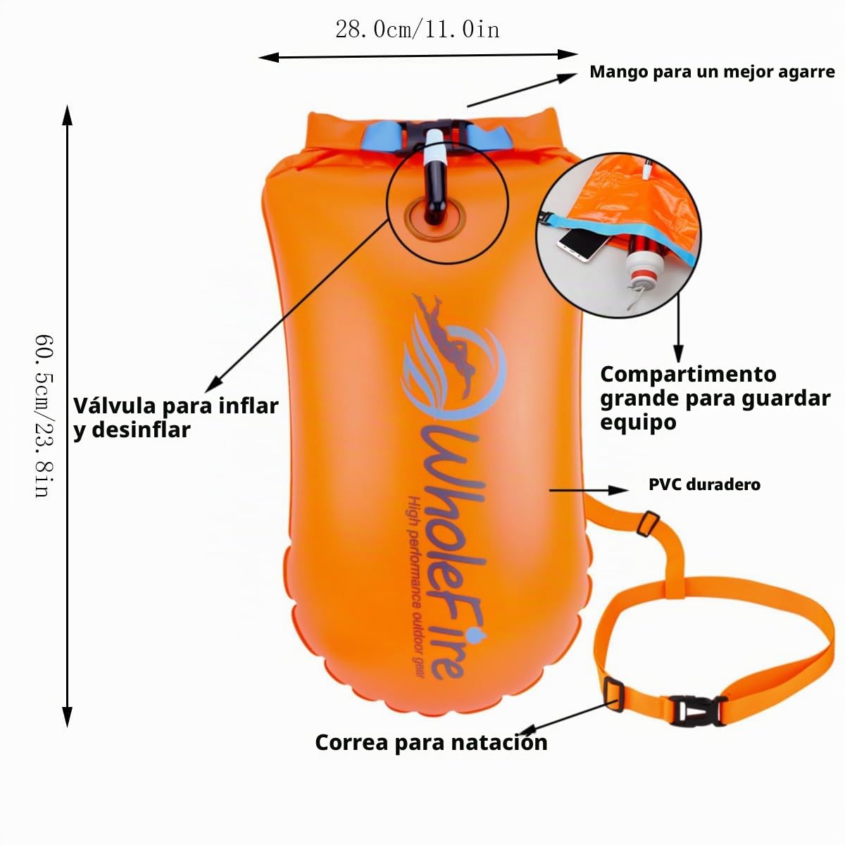 Boya de natación de 20 L, impermeable, inflable, bolsa seca, flotador de seguridad para deportes acuáticos, nadadores de aguas abiertas, triatletas, kayakistas y esnórqueles