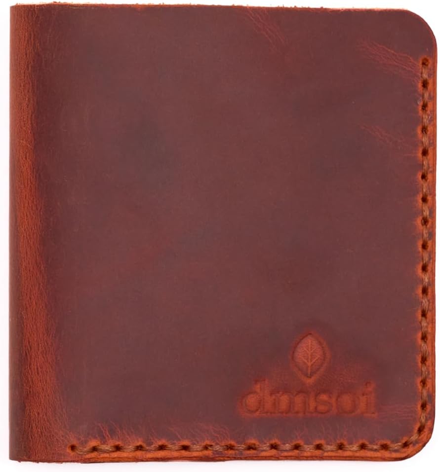 Handmade Genuine Cowhide Leather Bifold Wallet for Men – 100% Real Leather, Hand-Stitched, Machine-Free Craft, Durable Card & Cash Holder, Premium Everyday Wallet & Gift (BRICK COLOR)