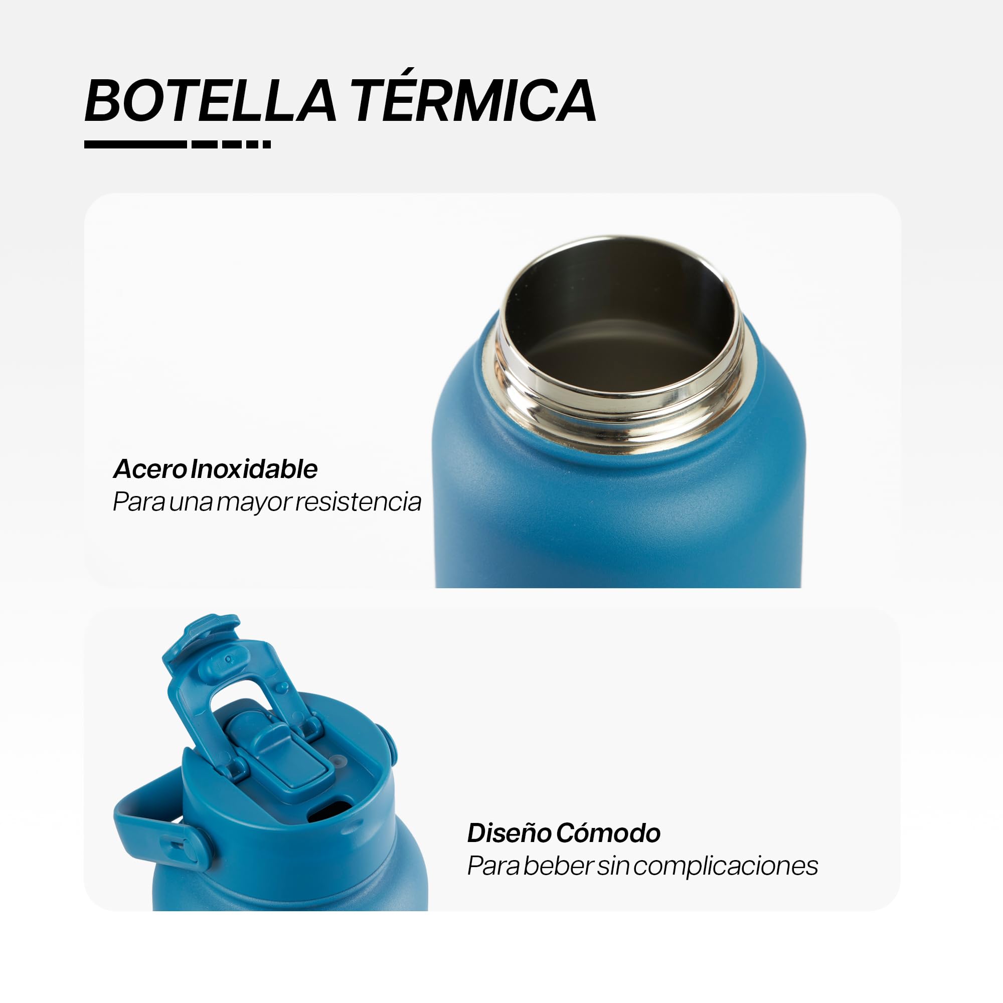 Botella Agua Acero Inoxidable 1 Litro-Base Desenroscable-Termo Café,Té,Mate -Caliente 12hy24h Fría-Botella Gimnasio,Oficina-Kit de Limpieza
