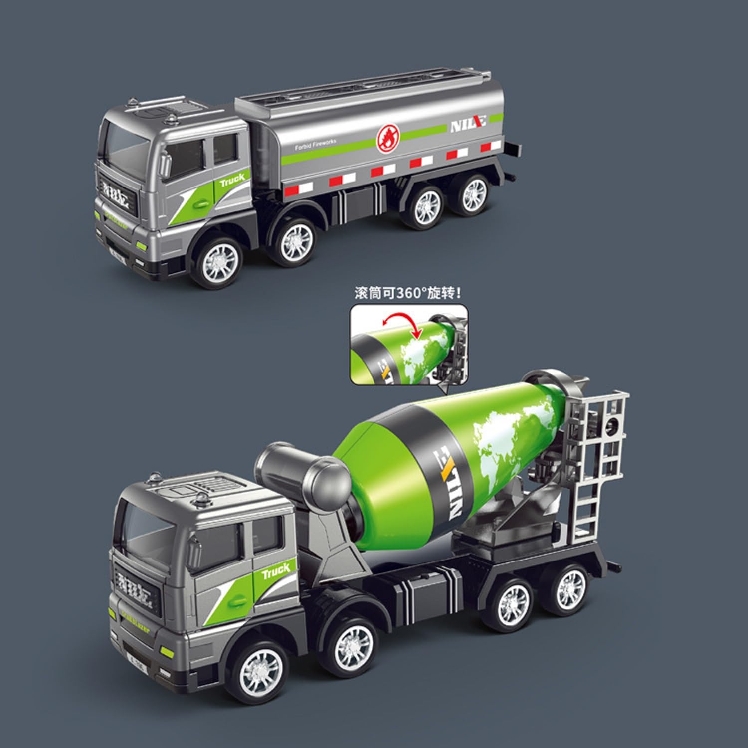 Pihura Alloy Engineering Vehicle Set | Excavator Toy Car Set | Simulation Model Push Vehicles | Oil Tanker | Cement Mixer | Construction Toy Cars | 4-Piece Set for Kids | (Pack of 2) 2