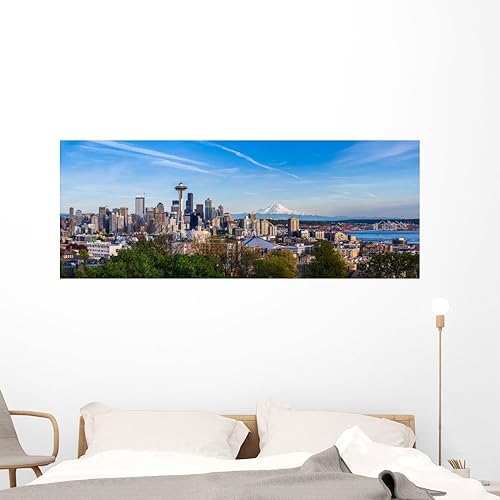 Miniatura 8 de Wallmonkeys WM362703 - Calcomanías de pared para despegar y pegar, vista panorámica de Seattle Downtown Skyline y Mt Rainier, 72 pulgadas de ancho x