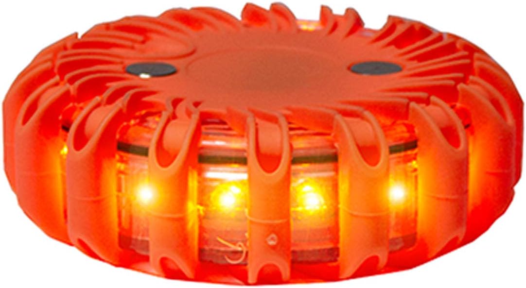 A single SpeedTech Lights LED road flare illuminated with a red light pattern