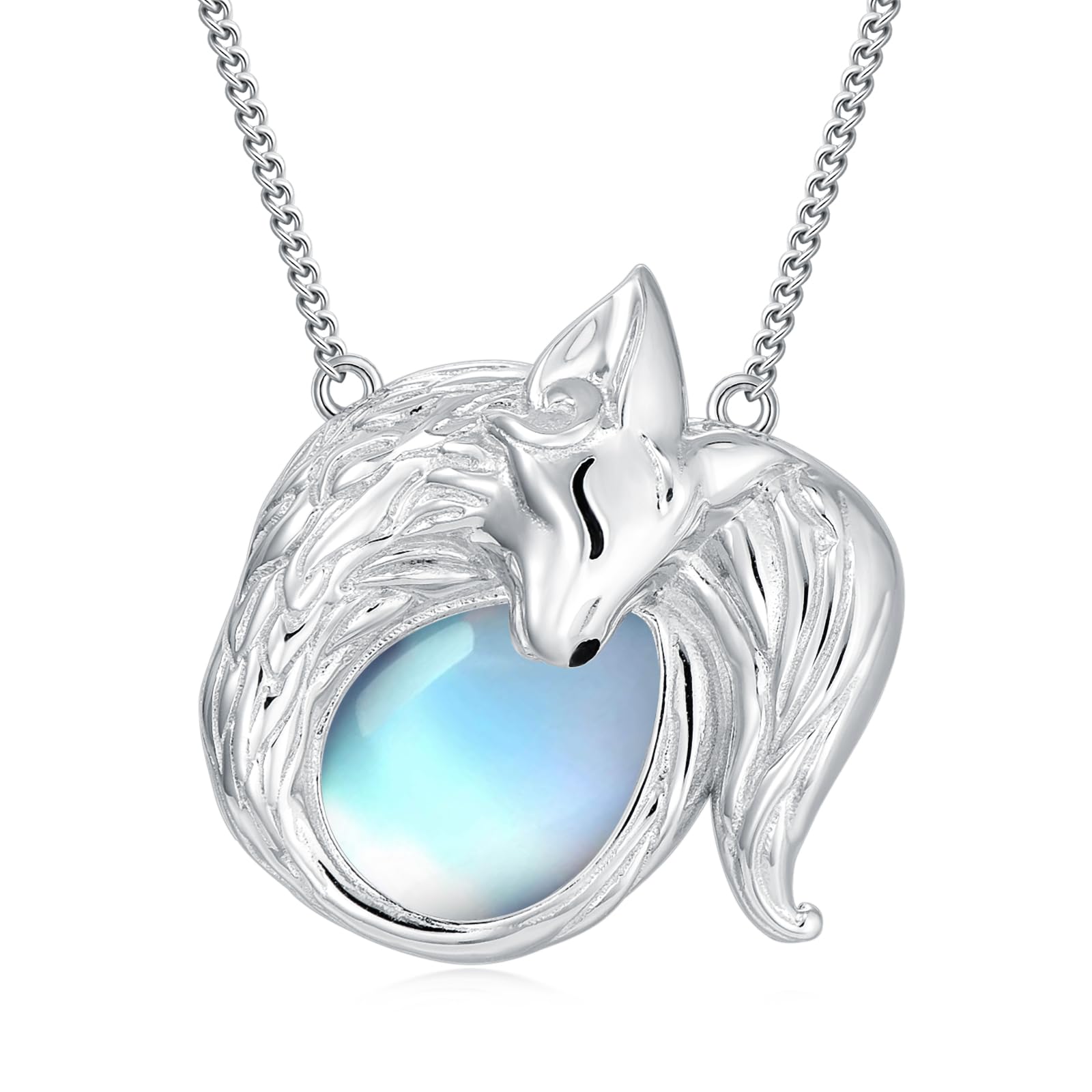 VIJASHOP Moonstone Fox Necklace Fox Pendant Necklace Animal Jewelry Christmas Gift for Women